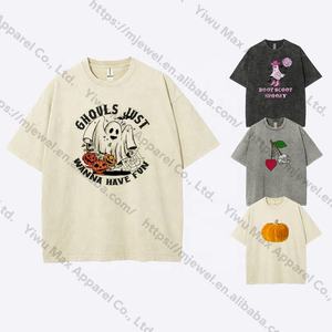 Ropa de Halloween personalizada Camisetas de <span class=keywords><strong>mujer</strong></span> Estilo Gráfico Peso pesado 230G Lavado Mujeres Camisetas de gran tamaño Unisex al por mayor - Product Image 1