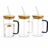 Gelas Kopi Tahan Panas, Cangkir Teh, Cangkir Dessert, Cangkir Air, Mug Minum dengan Tutup Bambu dan Sedotan