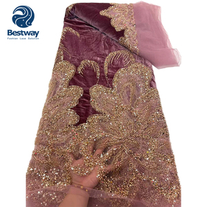 Bestway Luxury Embroidery High Quality <strong>Velvet</strong> <strong>Lace</strong> Fabric with Heavy Beads and Sequins Evening Party for Nigeria Women - Product Image 6