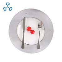 Vente en gros de verre en cristal sans plomb de couleur personnalisée avec bordure rose dorée et argentée pour restaurant, plaque de présentation classique pour mariage de 13 pouces