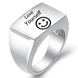 Love Yourself Smiley Face <b>Ring</b> 13mm Rectangular Unisex Jewelry Gift Steel Gold Gunmetal - Product Image 2