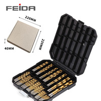 FEIDA – Jeu de 99 forets hélicoïdaux à queue ronde en acier rapide, norme DIN 338, plaqués titane, garantie 3 ans, personnalisables