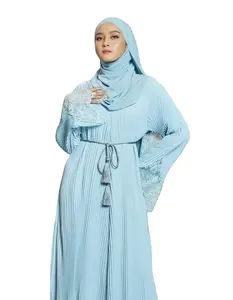 लान्ना थोक ठोस रंग पुष्प बाजू कुंग रोबे केबाया स्लिम सफेद अबाया मुसल्मन पोशाक पोशाक