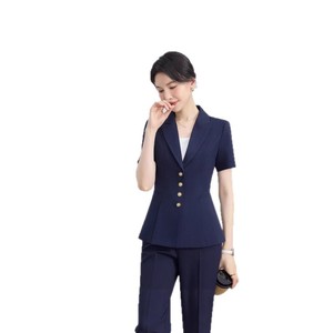 Women's Suit Set Gray Short Sleeve Blazer Pants Office Lady Anti-Wrinkle Daily Commute Interview Formal Wear - Product Image 5