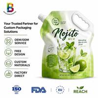Pochette à bec verseur de 1 litre pour jus avec impression personnalisée |   Sachet d'emballage pour boissons liquides à fond plat