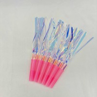 Service OEM d'usine pris en charge : Sifflets de fête en plastique bleus à pompons avec franges irisées pour anniversaires et célébrations