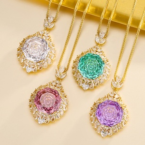 Collier tendance en cuivre écologique plaqué or avec pendentif imitation tourmaline taille rose 18 mm, style rétro, pour femme, usage quotidien - Product Image 5