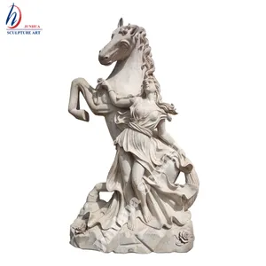 <span class=keywords><strong>Escultura</strong></span> de Mármol Blanco de Tamaño Real de una Chica Sexy con Caballo para la Venta - Product Image 1