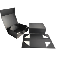 Boîte pliante rigide noire mate haut de gamme avec fermeture magnétique, emballage cadeau pour cravates et ceintures, logo personnalisé, marquage à chaud