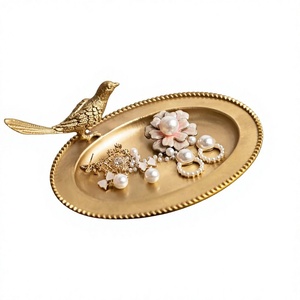 Nouvel Arrivage Plateau à Bijoux en Laiton Motif Oiseau, Support Décoratif en Métal pour Bagues, Boucles d'Oreilles, Colliers, Cadeau pour Femmes - Product Image 1