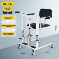 Silla de transferencia de elevación de pacientes hidráulica 4 en 1 con asiento dividido de 180 ° que Incluye mesa de inodoro y bandeja para rehabilitación