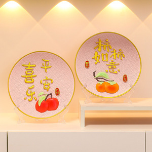 จานเรซิ่นรูปทรงกลมลายลูกพลับมงคล ของตกแต่งบ้าน ทางเข้าบ้าน ของขวัญทำมือตามหลักฮวงจุ้ย ของตกแต่งปีใหม่จีน - Product Image 1