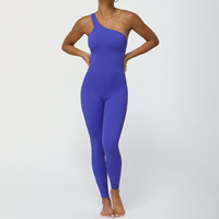 Femme Couleurs Solides Coussinets Amovibles Jambe Longue Une Épaule Bodysuit de Danse Respirant Une Pièce Nylon Compression Yoga Jumpsuit 2025