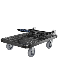Chariot de manutention industriel robuste en acier gaufré avec poignée pliable, 4 roues, chariot à main d'entrepôt, roulettes en PU noires, OEM