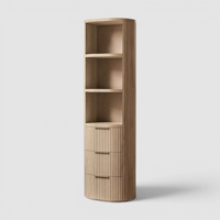 Armoire de rangement haute moderne avec étagères ouvertes et 3 tiroirs, façade cannelée arrondie pour chambre, salon et mobilier de maison