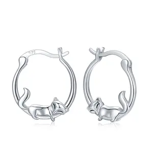 925 Sterling Silver Fox Hoop Earrings Hypoallergenic Hoop Huggie Earrings 2023