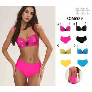 Womens Sexy Two Piece <b>Bikini</b> Set Summer Swimwear Padded Halter Bra Top Tie Side High Waist Bottom S-XL Wholesale sq66589 - Product Image 1