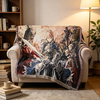 Manta Decorativa de Jacquard Personalizada al por Mayor con Diseño de Caballero de Anime, de Poliéster y Algodón, para Sofá Seccional, Decoración de Pared del Hogar, con Borde de Borlas