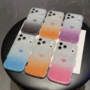 Coque de téléphone de luxe scintillante avec diamants pour iPhone 17 16 15 14 Pro Max Plus, motif cœur dégradé ondulé, transparente, souple en TPU - Product Image 2