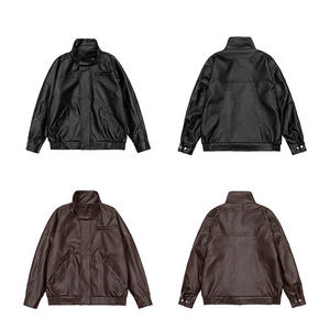 Veste en cuir à col montant, veste en cuir décontractée à revers, coupe-vent en cuir imperméable, <span class=keywords><strong>grande</strong></span> poche zippée, veste de moto pour hommes - Product Image 1