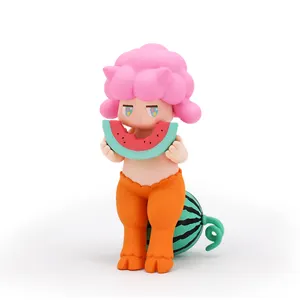 The Little Girl Who Ate Watermelon Figurine Decoration Plastic Mini Figures Blind Box Toy