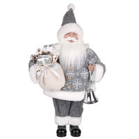 Sculpture de Père Noël grandeur nature 36 pouces, gris glacé, avec chapeau pompon flocon de neige, sac en toile de jute et cloche, pour vitrine sur le thème de Frozen