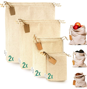 Bolsa de lino reutilizable, ecológica, con logotipo personalizado, lona de color natural, bolsa de compras con cordón de algodón. - Product Image 2