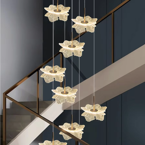 Lámpara de araña de flor de loto <span class=keywords><strong>doblemente</strong></span> estructurada Loft Apartment Crystal Long Chandelier Lights para decoración de Villa de Hotel - Product Image 3