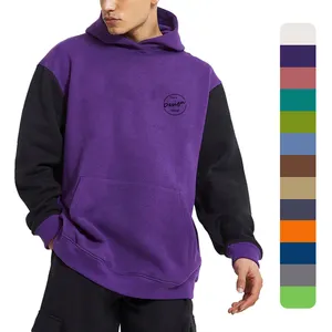 Bulk Casual Two Colors Black Purple Plain Hoodies Men Long Sleeve Pullover Hooded Sweatshirt With Pockets Drawstring Men
