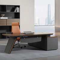 Bureau de direction en forme de L avec pieds en V, armoire latérale à serrure à code, mobilier de bureau moderne
