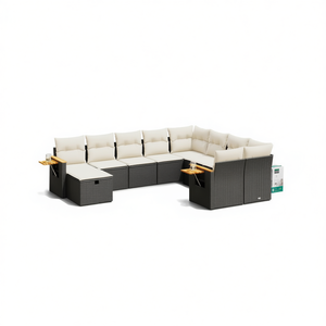 Conjunto de Sofás de Jardín en Negro y Crema, Muebles de Ratán para Exteriores con Cojines de Espuma de Alta Densidad, Diseño Contemporáneo, Impermeable - Product Image 1