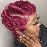 Perruque courte en cheveux humains 99J rouge vin, coupe pixie bouclée Chioma, avec dentelle transparente 13x4, pour femmes