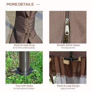 Gazebo para Exteriores, Domo para Patio, Toldo de 12' x 12', Techo Doble, Tela Marrón, Estilo Pérgola, con Cortinas Laterales y Mallas - Product Image 5