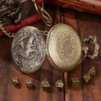 Collier en métal avec design de montre de poche, dés à jouer en métal avec dragon rugissant, jeu de dés DND pour dragon et donjons