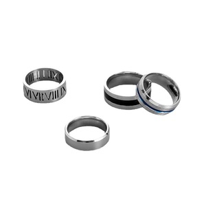 Anillos de Hombre de Moda Hiphop, Juego de 4 Anillos con Números Romanos, Acero Inoxidable, Esmalte Negro - Product Image 5