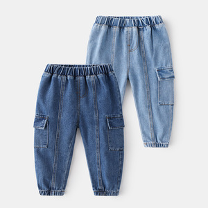 Nouveau printemps garçons Style coréen à la mode mi-taille Denim <span class=keywords><strong>pantalon</strong></span> décontracté coton doux Style droit couleur unie pour les enfants - Product Image 1