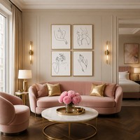 Lot de 4 tableaux décoratifs encadrés dorés sur toile, motif 'Self Love' : visage féminin, fleur, main, vigne. Impression luxueuse et féminine pour chambre et SPA.