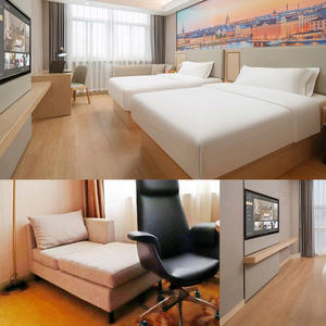 Ensemble complet de chambre à coucher moderne, lit plateforme en bois avec matelas, tête de lit, table d'appoint et tables de chevet pour hôtel 3 étoiles, chambre complète - Product Image 2