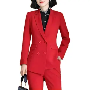 足首丈パンツレッドツーピースセットスーツ4XLの高品質OLブレザースーツジャケットの新しい女性オフィスレディーパンツスーツ