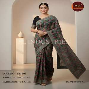 Sari en Georgette et Lin Pastel de Qualité Supérieure avec Broderie Lourde, Design Moderne pour le Bureau, les Fêtes, les Festivals et Toutes les Saisons - Product Image 5