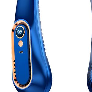 New Leafless Outdoor Small <b>Fan</b> USB Mini Portable Charging Digital Display Silent Anti-Clamping <b>Neck</b>-Hanging 5-Speed Green Blade - Product Image 3