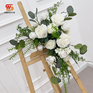 Elegante Camino de Mesa con Arreglo Floral Blanco y Verde, Decoración Floral para Pasillo de Escenario, Hilera de Flores de Rosa de Seda Artificial - Product Image 5