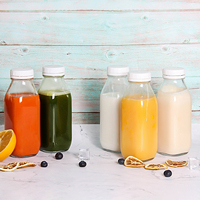 Vente en gros 10oz 12oz 16oz Bouteille d'eau carrée 100ml 300ml 500ml 930ml Bouteilles en verre vides pour boisson au jus de lait avec bouchon inviolable