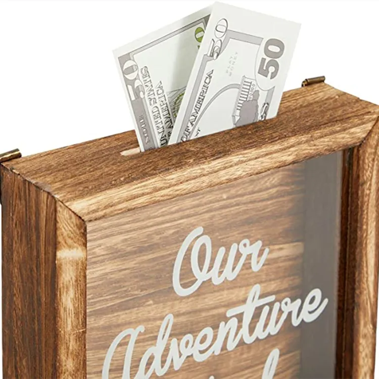 Wooden Vacation Shadow Box Honeymoon Savings Piggy Bank Our Adventure Fund Box