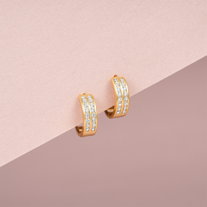 Boucles d'oreilles créoles minimalistes ROXI à double rangée de micro-zircons, bijoux en argent sterling 925, boucles d'oreilles Huggies plaquées or 18 carats - Product Image 4