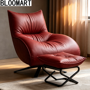 Sillón Giratorio <span class=keywords><strong>de</strong></span> Cuero con Reposapiés, Relleno <span class=keywords><strong>de</strong></span> <span class=keywords><strong>Plumón</strong></span> <span class=keywords><strong>de</strong></span> <span class=keywords><strong>Pato</strong></span> y Espuma, Base <span class=keywords><strong>de</strong></span> Acero al Carbono Negro Mate, Sillón Reclinable <span class=keywords><strong>de</strong></span> Descanso - Product Image 3