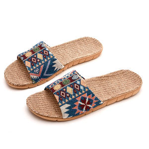 Pantuflas de Lino para Hombre y Mujer, Punta Abierta, Antideslizantes, Transpirables, para Uso en Interiores, Verano, Talla Adulto, Grosor Normal, Diseño Floral Moderno - Product Image 5