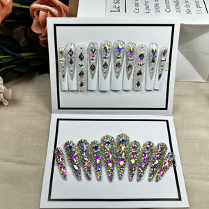 10 pièces ongles artificiels faux ongles conseils <span class=keywords><strong>avec</strong></span> <span class=keywords><strong>diamant</strong></span> Design acrylique ongles presse sur Super Long fini faux ongles fournisseur - Product Image 6