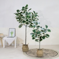 Tanaman Pot Artflora Artificial Fiddle Leaf Fig PVC untuk Rumah, Model Berdiri, Daun Berpinggir Putih, Grosir untuk Paskah