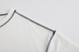 เสื้อยืดคอกลมแขนสั้นสำหรับทุกเพศ, เสื้อยืดลำลองคอกลมแขนสั้นตัดปกติเย็บสองชั้นผ้าถักออกกำลังกายทนทาน - Product Image 4